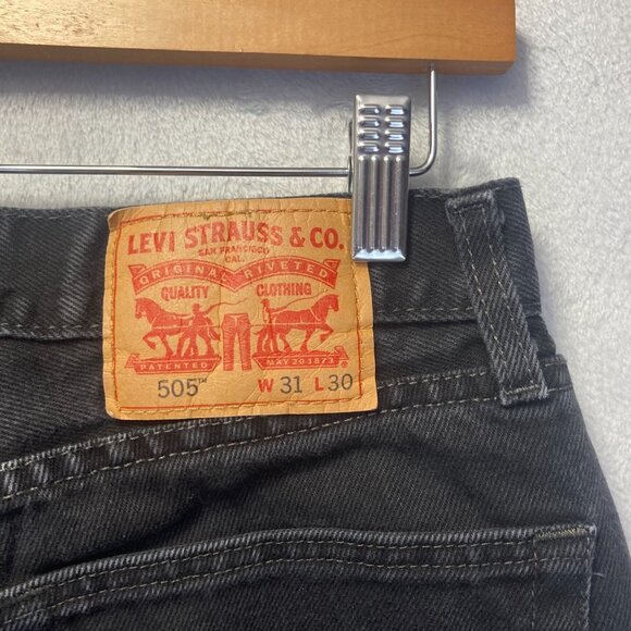 Levis 505 Straight Fit Jeans Mens 31x30 Black Dark Wash Denim Classic - Picture 7 of 16